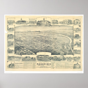 Póster Redding, mapa panorâmico do CA (1393A)