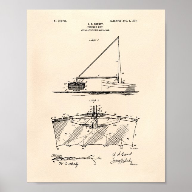 Póster Rede De Pesca 1905 Arte Patente Antigo Peper (Frente)
