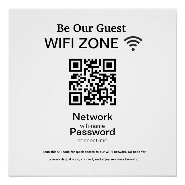 Póster Rede Wifi | Código QR Internet Scan para Conectar (Frente)