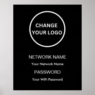 Poster Rede Wifi com Marca Personalizada e Senha Preta
