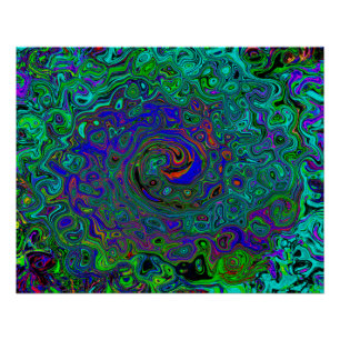 Póster Redemoinho Abstrato Azul e Aquamarina Retro