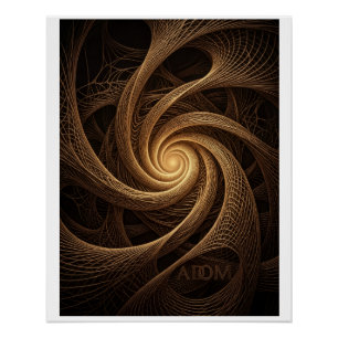 Póster Redemoinho Abstrato Espiral Dourado Túnel Fleece Q