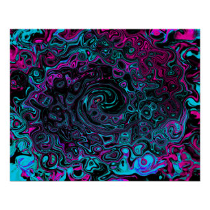 Póster Redemoinho Abstrato Preto e Aqua Magenta Retro