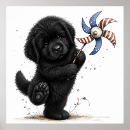 Poster Redemoinho de cachorrinho vermelho branco e azul
