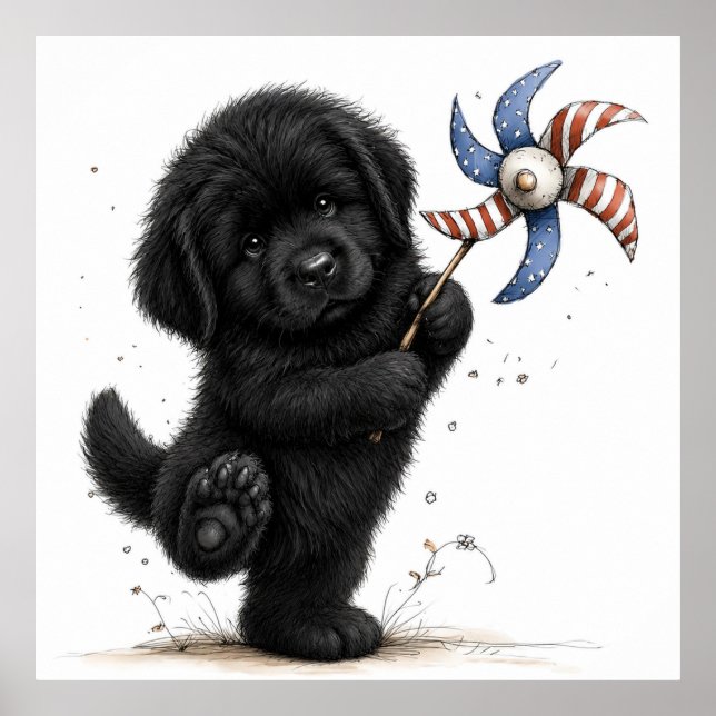 Poster Redemoinho de cachorrinho vermelho branco e azul  (Frente)
