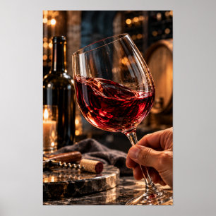 Poster Redemoinho de Vinho Tinto em Taça de Cristal – Est