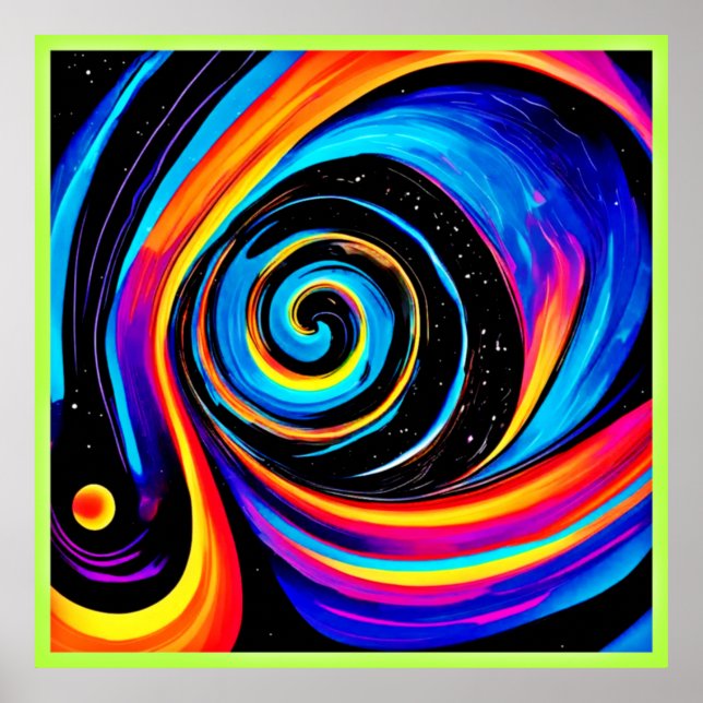 Poster Redemoinho de Vórtice Cósmico em Tons de Neon (Frente)