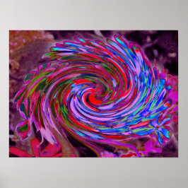 Poster Redemoinho Floral Abstrato Rosa, Azul e Vermelho