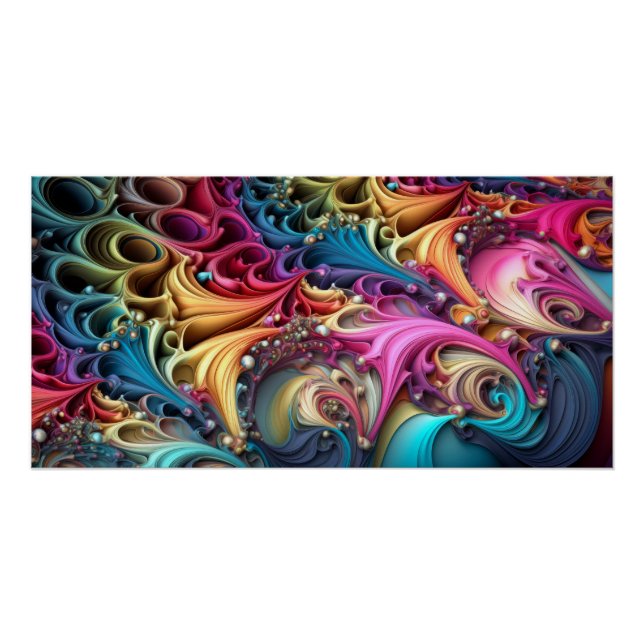 Póster Redemoinhos 3D Coloridos em Estilo Fractal (Frente)