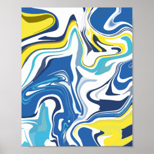 Poster Redemoinhos Abstratos em Azul, Amarelo e Branco