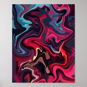 Poster Redemoinhos Abstratos em Tons Vermelhos e Azuis Pr