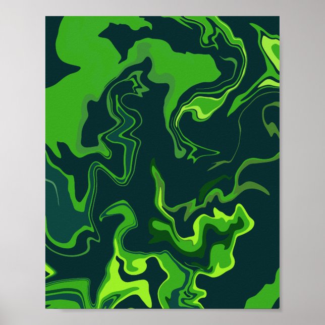 Poster Redemoinhos de Fluido Verde Abstrato (Frente)