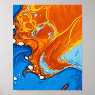 Poster Redemoinhos Dinâmicos de Azul e Laranja em Movimen