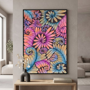 Poster Redemoinhos Florais Abstratos Boho Psicodélicos Vi