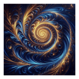 Póster Redemoinhos Modernos Abstratos Espaciais Azul Real