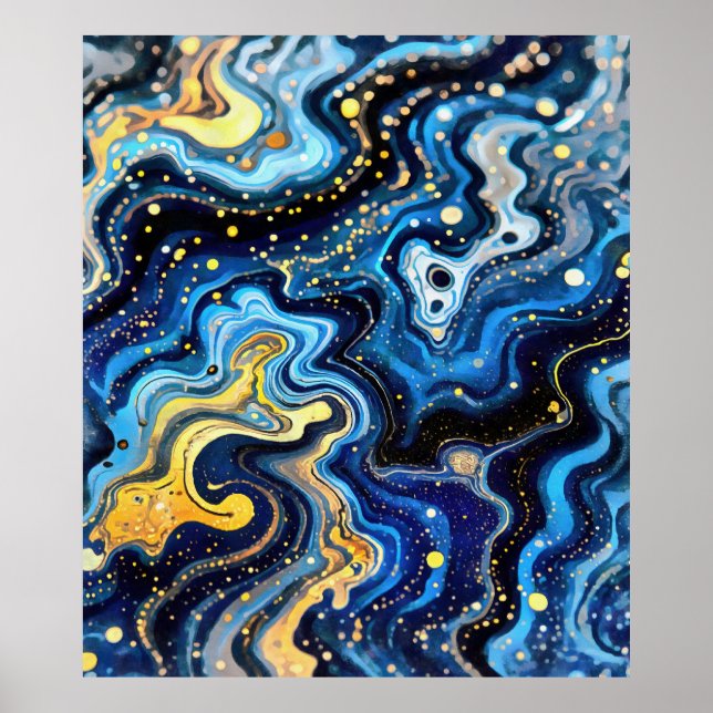 Poster Redemoinhos Vibrantes de Azul e Dourado 6 (Frente)