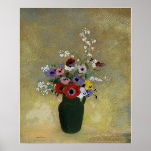 Poster Redon - Vaso Verde Grande Com Flores Mistas