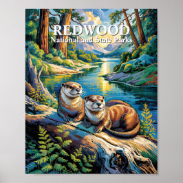 Poster Redwood National Park Animal Otters Van Gogh Style