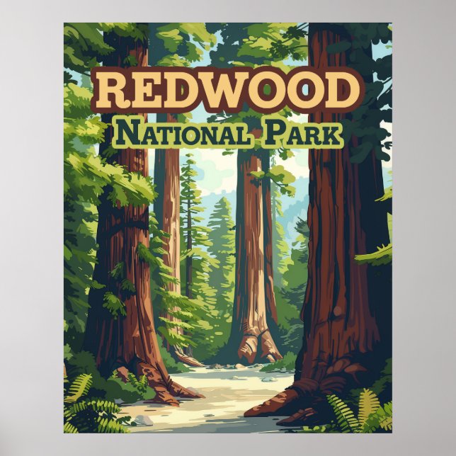 Poster Redwood National Park California Tree Retro (Frente)