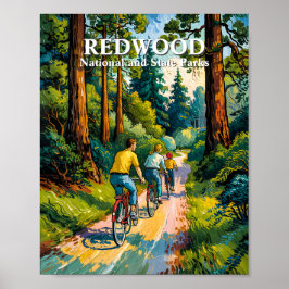 Poster Redwood National Park Family Cycling Van Gogh Art
