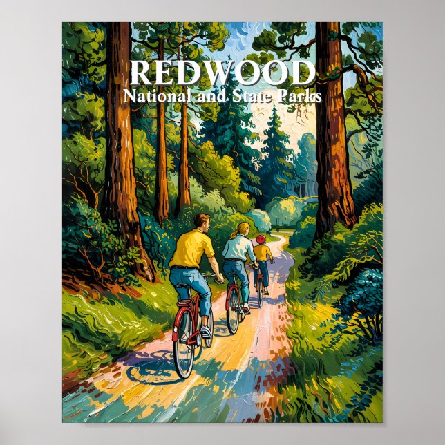 Poster Redwood National Park Family Cycling Van Gogh Art (Frente)