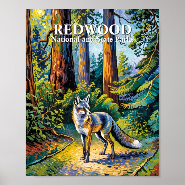 Poster Redwood National Park Van Gogh Forest Fox Custom (Frente)