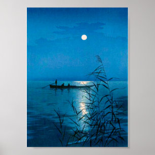 Poster Reed Lake e Full Moon, Koho Shoda, Woodcut