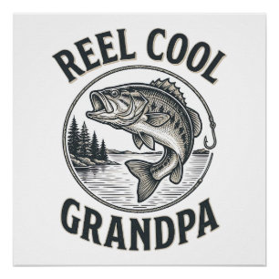 Póster Reel Cool Avô Camisa de Pesca de Róbalo Vintage De