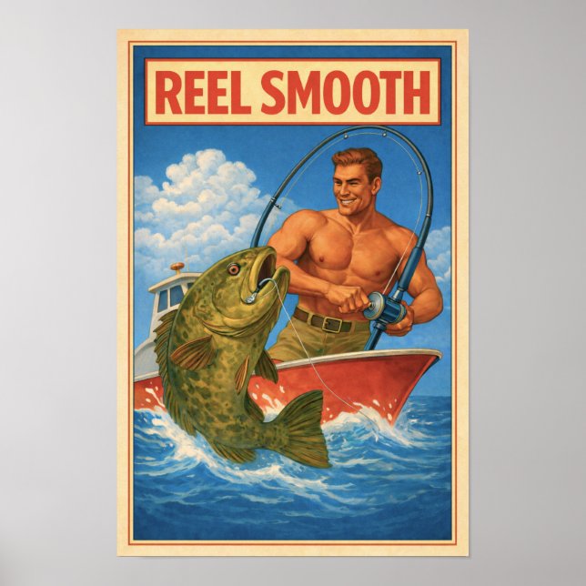 Poster Reel Smooth Retro Grouper Fisherman | Angler Art (Frente)