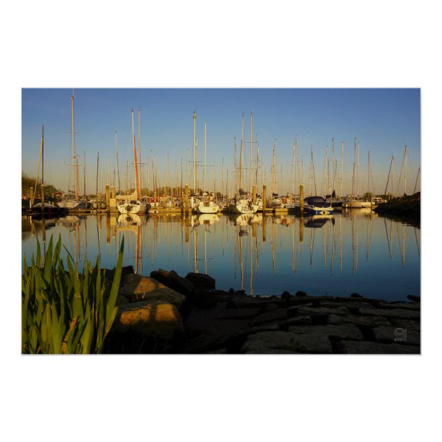 Póster Reflectie van boten in een haven. (Frente)