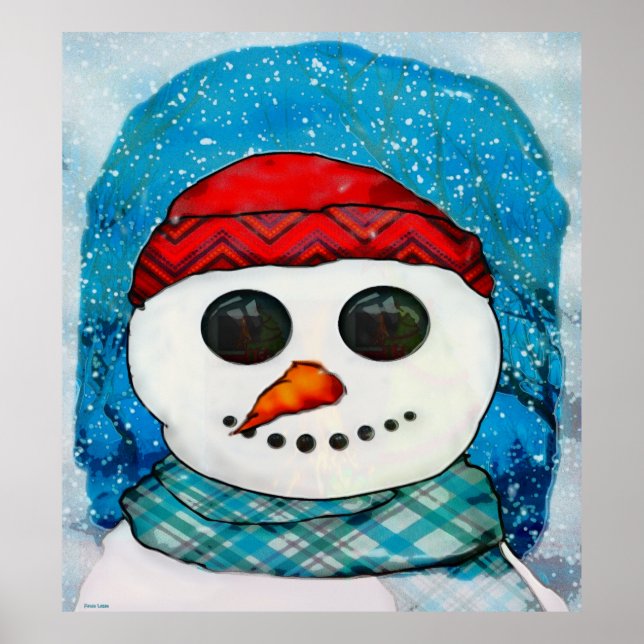 Poster Reflete a Arte Folclórica de Snowman de Natal (Frente)