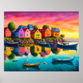 Poster Reflexão Colorida de Casas