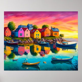 Poster Reflexão Colorida de Casas