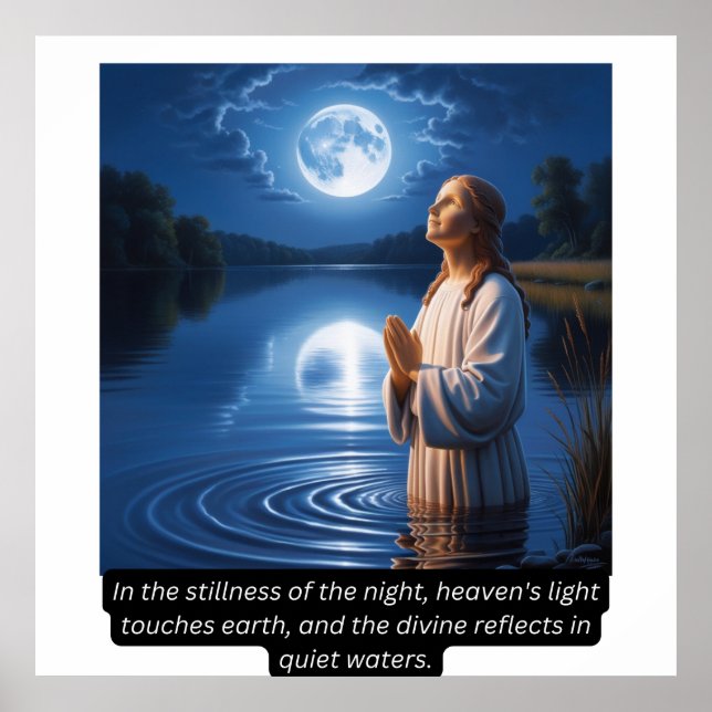 Poster Reflexão divina: Serenidade na margem da água (Frente)