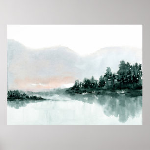 Poster Reflexão do Lago Montanha Watercolor