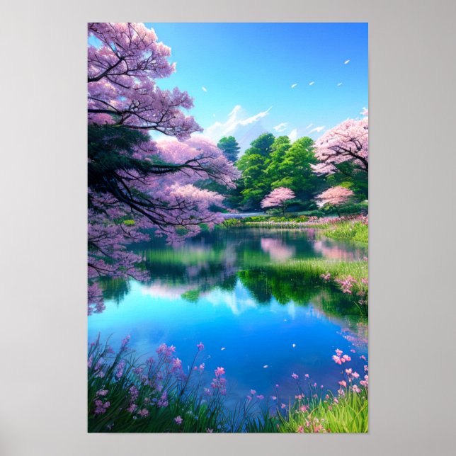 Poster Reflexão sobre o lago, céu azul (Frente)