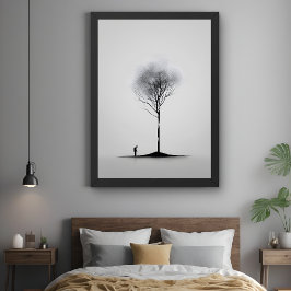 Póster Reflexão Solitária Arte Negra e Branca Minimalista