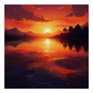 Póster Reflexão Sunset Sobre Águas Calmas - Serenidade Qu