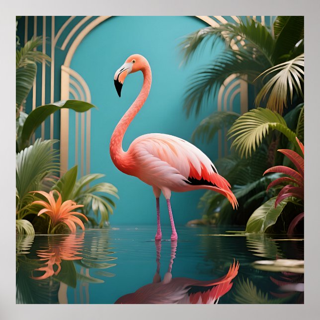 Poster Reflexão Tropical do Flamingo (Frente)