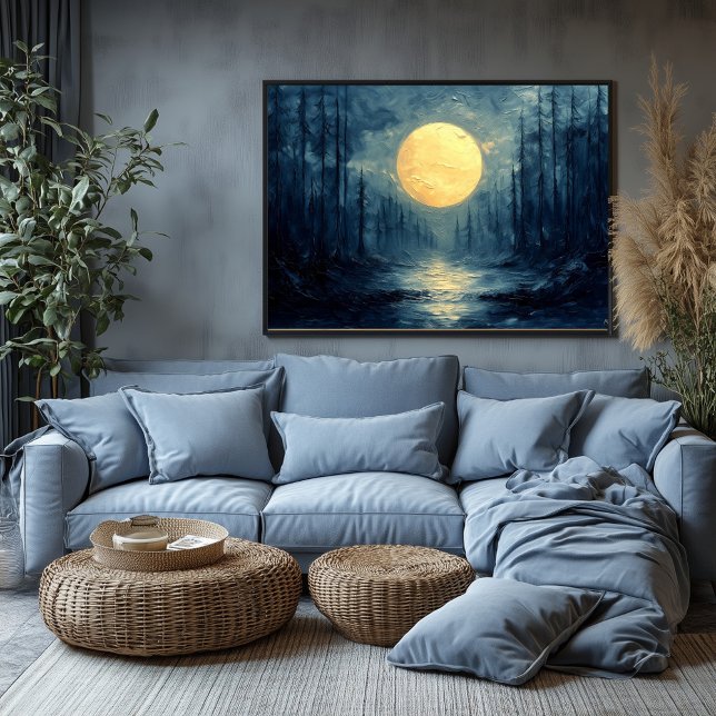 Poster Reflexo da Floresta ao Luar – Azul e Dourado Abstr (Criador carregado)