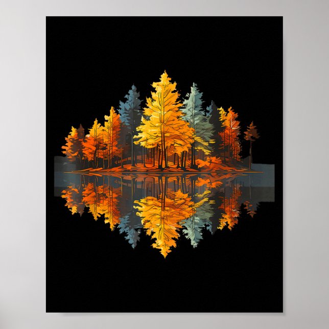 Poster Reflexo da natureza floresta de outono gráfico ao  (Frente)
