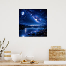 Poster Reflexo da Via Láctea ao Luar — Paisagem Noturna d