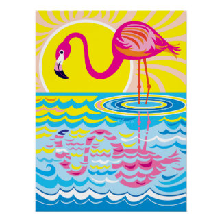 Póster Reflexo do Flamingo Rosa