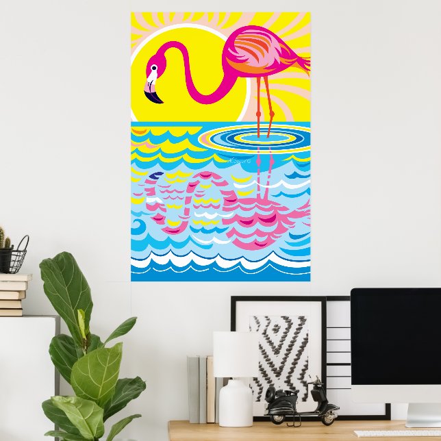Poster Reflexo do Flamingo Rosa (Escritório em casa)