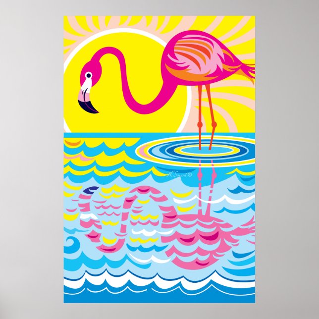 Poster Reflexo do Flamingo Rosa (Frente)