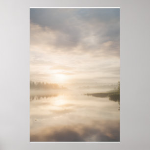 Poster Reflexo Dourado do Nascer do Sol no Lago Misty