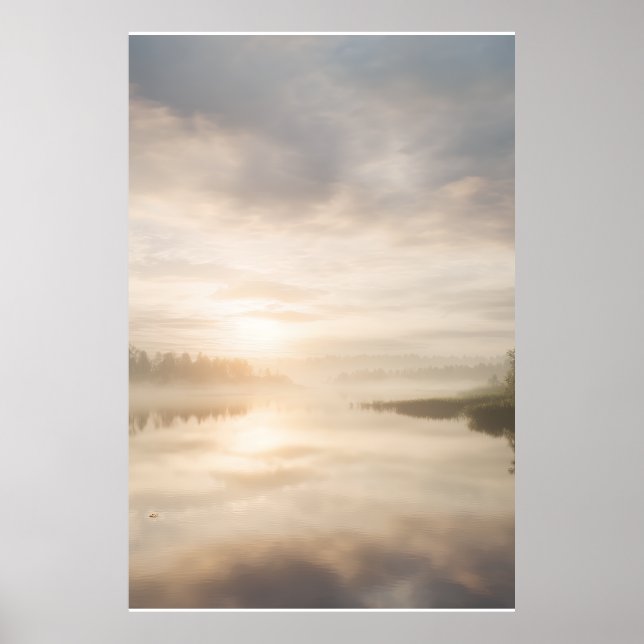 Poster Reflexo Dourado do Nascer do Sol no Lago Misty (Frente)