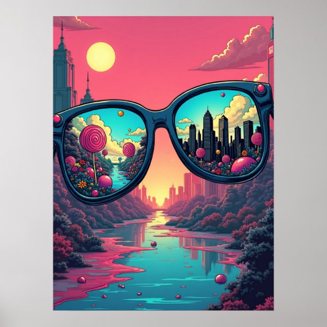 Poster Reflexões de Dois Mundos: Óculos de sol de Pop (Frente)