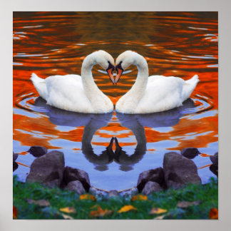 Poster Reflexões do outono no lago dos cisnes no amor