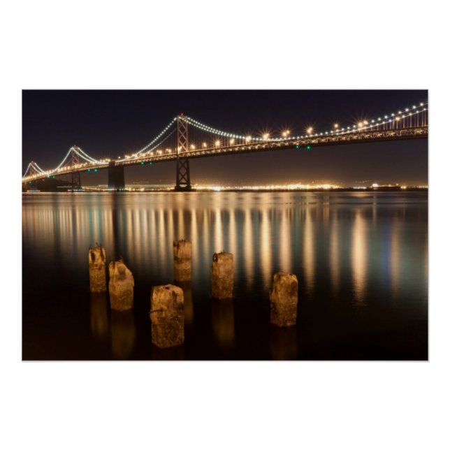 Póster Reflexões noturnas da ponte de Oakland Bay. (Frente)